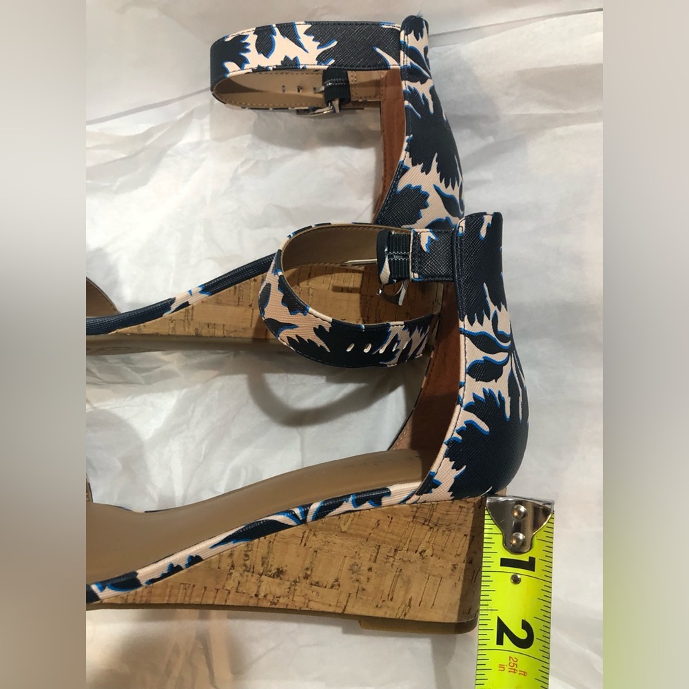 Aerosoles navy blue and cream floral ankle strap open toe cork wedge size 11 new - Picture 13 of 15